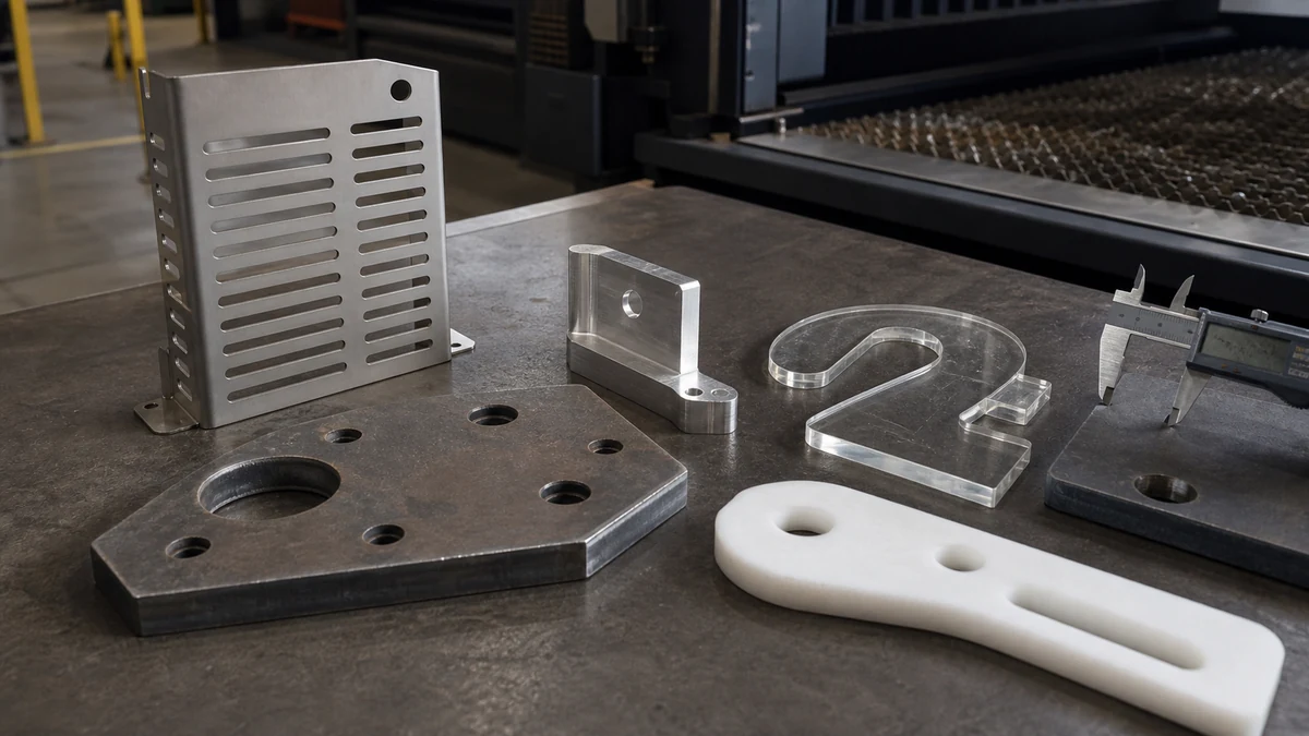 Muestras terminadas de acero, aluminio, acrílico y plástico cortadas con láser, plasma y router CNC