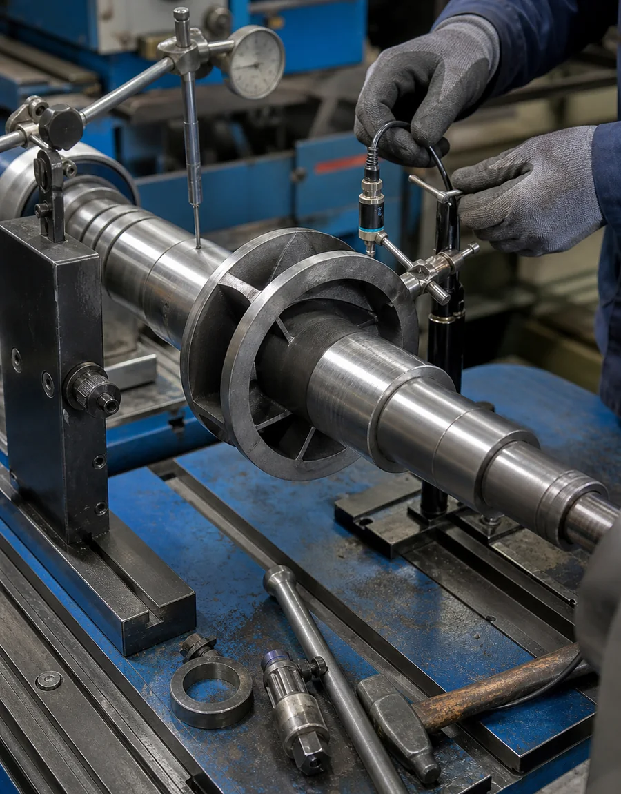 Inspección de un rotor durante el balanceo dinámico